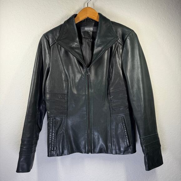 Women's Black Leather Motorcycle Zip Front Bike Jacket Size M - Picture 1 of 8